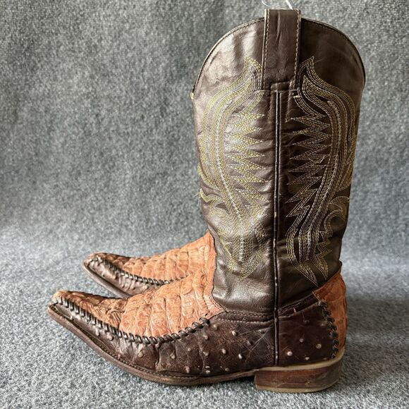 VTG Magana Mexican Tribal Cowboy Boots Caiman Tail Full Quill Ostrich Men’s 8.5 main image 7